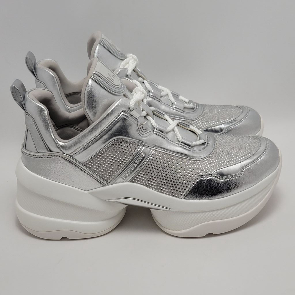 Michael Kors Olympia Extreme Trainer Sneakers Size 9M Crystal Metallic Silver - Picture 3 of 15